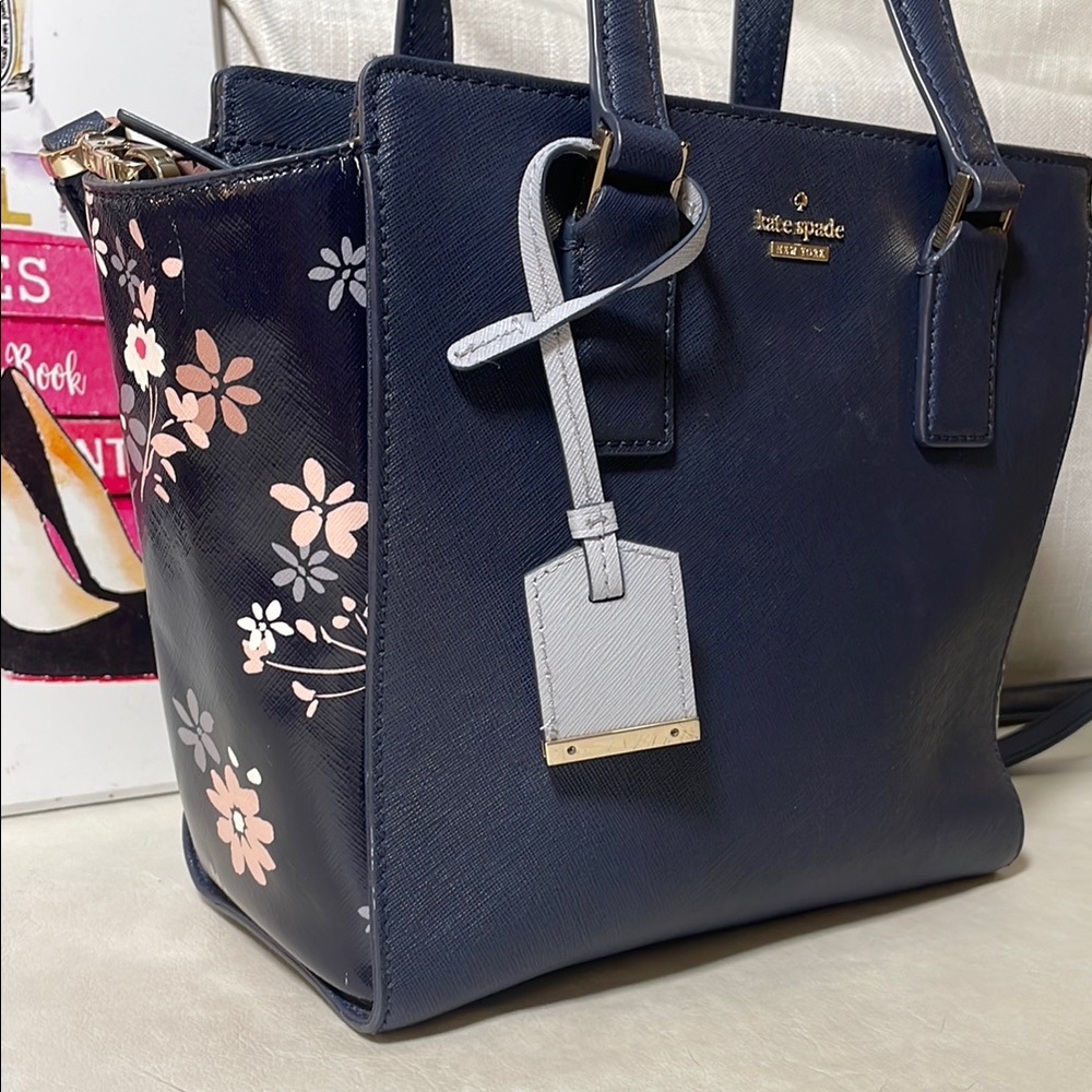 Kate Spade Cameron Street Blue Floral Satchel with Crossbody
Strap - Picture 16 of 16